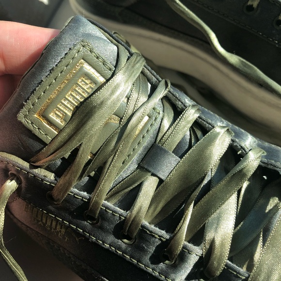 puma suede platform olive green